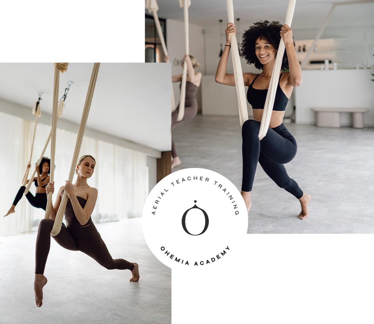 Sportlich elegante Frauen beim Aerial Yoga Teacher Training im OHEMIA Studio Stuttgart